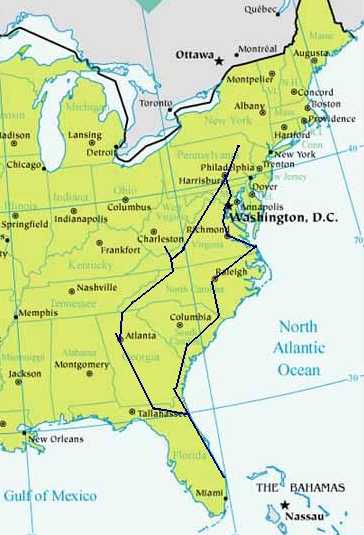 Map of our East Coast Tour